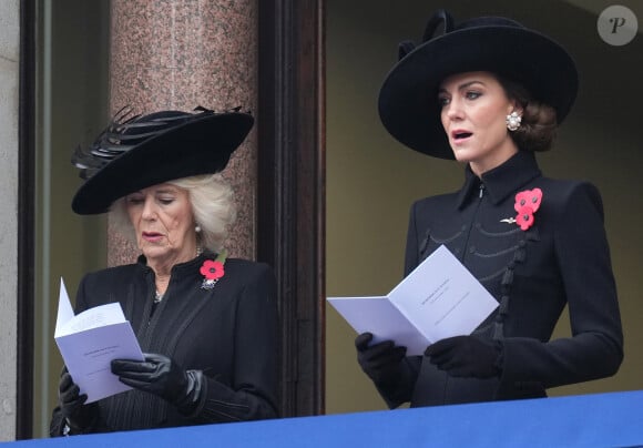 Camilla Parker Bowles, Kate Middleton - La famille royale honore les disparus des deux guerres mondiales lors de la cérémonie Remembrance Sunday (Dimanche du souvenir) au Cénotaphe à Londres. Le 12 novembre 2023.