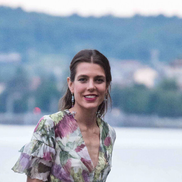 Charlotte Casiraghi et son compagnon Gad Elmaleh - Arrivées pour la soirée de mariage de Pierre Casiraghi et Beatrice Borromeo au château Rocca Angera (château appartenant à la famille Borromeo) à Angera sur les Iles Borromées, sur le Lac Majeur, le 1er août 2015. 