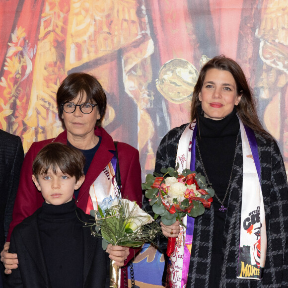 La princesse Stéphanie de Monaco, Charlotte Casiraghi et son fils Raphael Elmaleh - Arrivées au 2ème jour du 45ème Festival International du Cirque de Monte Carlo sous le chapiteau Fontvieille à Monaco le 21 janvier 2023. © Olivier Huitel/Pool/Bestimage 