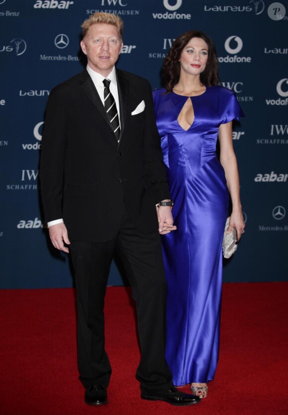 Boris Becker et son épouse Lily Kerssenberg un mois après la naissance du petit Amadeus lors des Laureus World Sports Awards 2010 au Emirates Palace Hôtel à Abu Dhabi le 10 mars 2010 dans les Emirtats Arabes