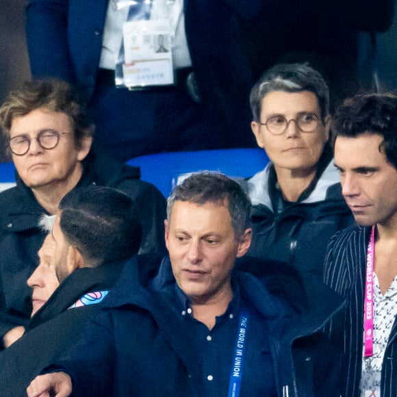 Mika et Marc Olivier Fogiel - Personnalités à la finale de la coupe du monde de rugby Afrique du Sud / Nouvelle Zélande (12 - 11) au stade de France à Saint-Denis le 28 octobre 2023. 