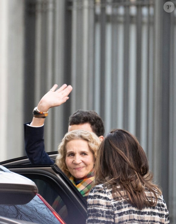 La princesse Elena (Infante) - La famille royale d'Espagne à la sortie du restaurant Pa-Bu à Madrid, à l'occasion du 60ème anniversaire de la princesse Elena d'Espagne. Le 20 décembre 2023 