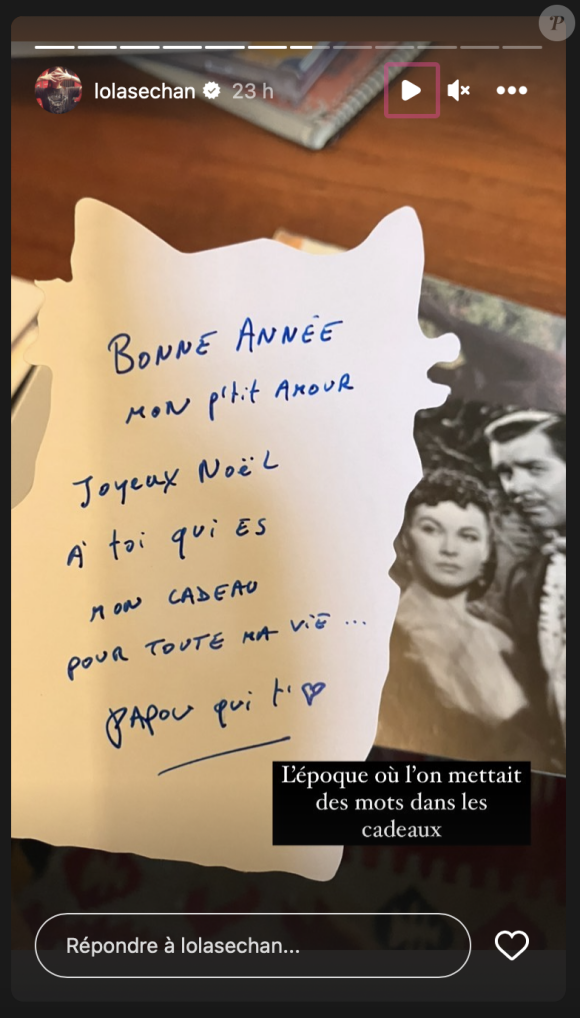 Petit mot écrit par Renaud pour sa fille Lola Séchan. Le 25 décembre 2023.