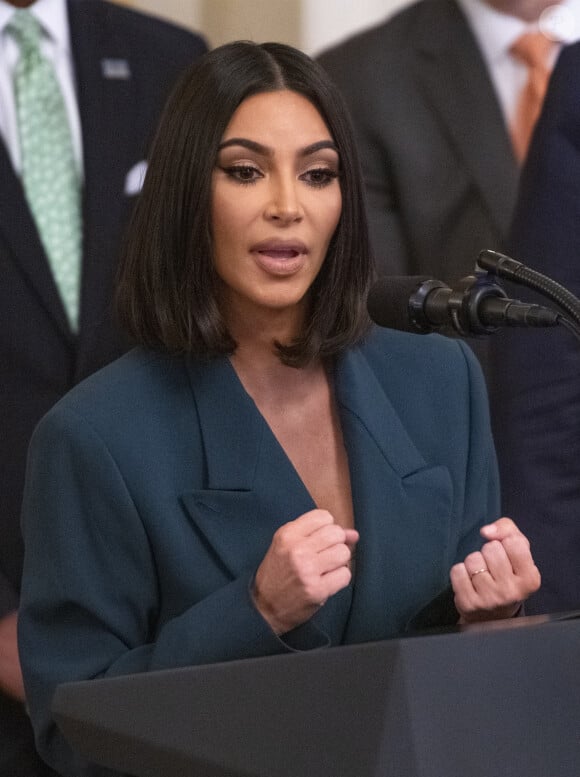 Kim Kardashian reçue par le président Donald Trump à la Maison Blanche à Washington, DC, le 13 juin 2019  Kim Kardashian West speaks at President Donald J. Trump's second chance hiring event in the East Room of the White House in Washington, DC. 13th june 2019 
