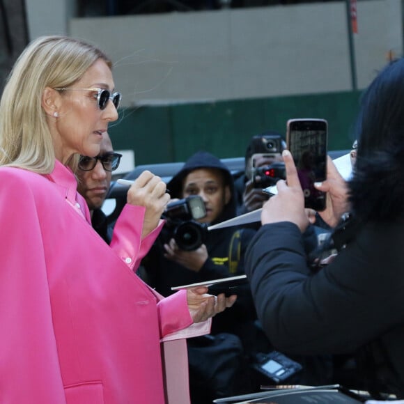 Malheureusement, cette fin d'année est teintée de deuil et de drame. 
Céline Dion a choisi de s'habiller en rose pour la Journée Internationale pour les Droits des Femmes à New York le 7 mars 2020.