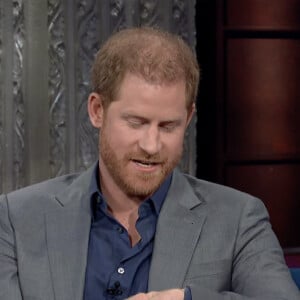 Le prince Harry sur le plateau de l'émission "The Late Show With Stephen Colbert" à New York, le 12 janvier 2023. © JLPPA/CBS/Bestimage 