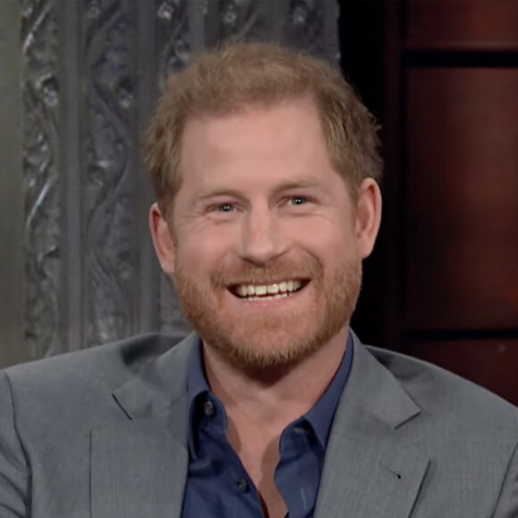 Le prince Harry sur le plateau de l'émission "The Late Show With Stephen Colbert" à New York, le 12 janvier 2023. © JLPPA/CBS/Bestimage 