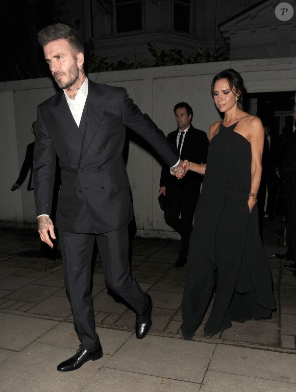 David Beckham et sa femme Victoria Beckham sont allés à l'afterparty des British Fashion Awards dans le quartier de Belsize Park à Londres, le 10 décembre 2018.