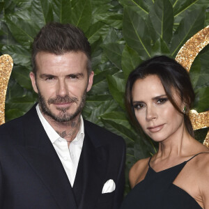 David Beckham et sa femme Victoria Beckham à la soirée British Fashion Awards 2018 au Royal Albert Hall à Londres, le 10 décembre 2018