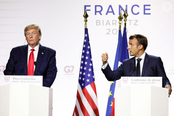 Donald Trump a raconté une discussion entre les deux hommes 
Conférence de presse commune du président de la République française Emmanuel Macron et du président des Etats-Unis Donald Trump lors du sommet du G7 à Biarritz, France, le 26 août 2019. © Stéphane Lemouton/Bestimage