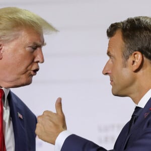 Conférence de presse commune du président Emmanuel Macron et du président Donald Trump lors du sommet du G7 à Biarritz le 26 août 2019. © Dominique Jacovides / Bestimage