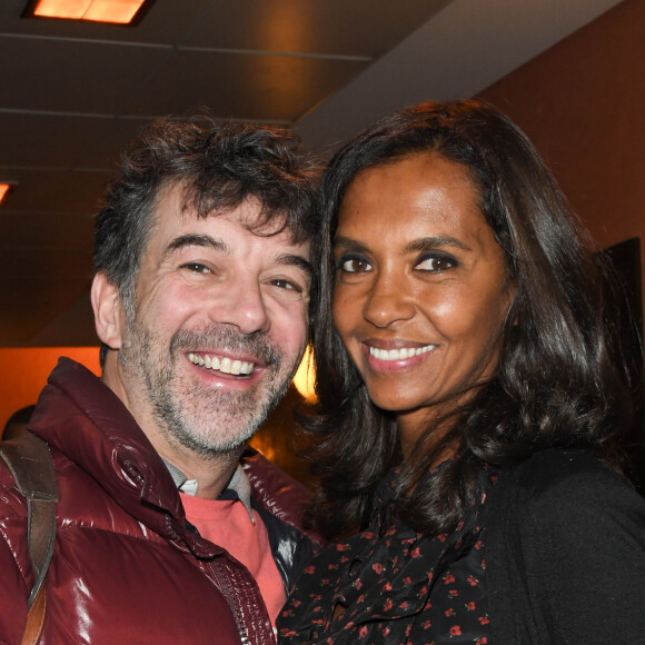 Exclusif - Stéphane Plaza, Karine Le Marchand - People en backstage du spectacle "Jeanfi Janssens atterrit à l'Olympia" à Paris le 9 janvier 2020. © Coadic Guirec/Bestimage