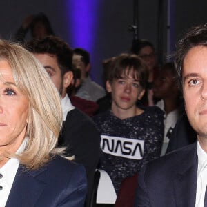 Brigitte Macron, Première Dame française et Gabriel Attal lors de la journée nationale de la lutte contre le harcèlement à l'école au lycée Pierre-Gilles de Gennes - ENCPB à Paris, France, le 7 novembre 2023. © Jonathan Rebboah/Panoramic/Bestimage 