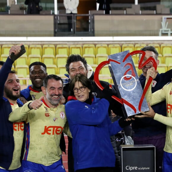 Victoire du Cirque FC de la princesse Stéphanie de Monaco ici avec Louis Ducruet - La famille princière de Monaco lors du match de gala entre les Barbagiuans de Monaco et le FC Cirque au stade Louis II de Monaco le 22 janvier 2024. © Jean-François Ottonello / Nice Matin / Bestimage 