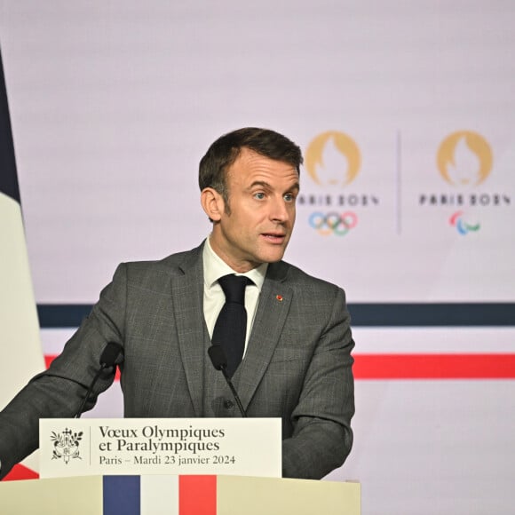 Emmanuel Macron - Discours à l'Institut national du sport. Le 23 janvier 2024. © Eliot Blondet/Pool/Bestimage