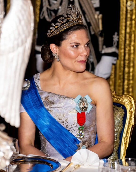 La princesse Victoria de Suède - Dîner d'état en l'honneur du président Emmanuel Macron et de Brigitte Macron au Palais royal de Stockholm le 30 janvier 2024. 