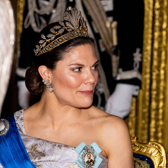 La princesse Victoria de Suède - Dîner d'état en l'honneur du président Emmanuel Macron et de Brigitte Macron au Palais royal de Stockholm le 30 janvier 2024. 