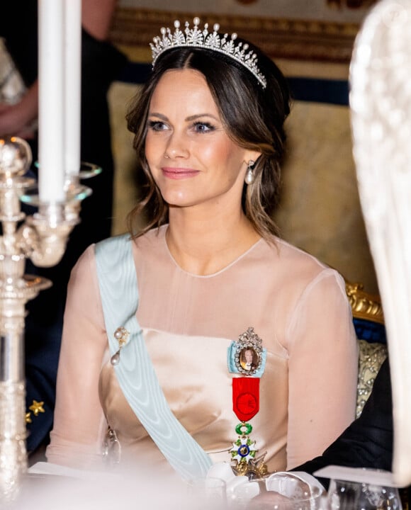 Sofia de Suède, quant à elle, a été critiquée pour avoir choisi une nouvelle robe...
La princesse Sofia de Suède (Hellqvist) - Dîner d'état en l'honneur du président Emmanuel Macron et de Brigitte Macron au Palais royal de Stockholm le 30 janvier 2024. 