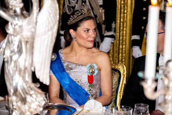 La princesse Victoria de Suède - Dîner d'Etat pour la visite du président Emmanuel Macron et de sa femme Brigitte, Stockholm, Suède, 30 janvier 2024.
