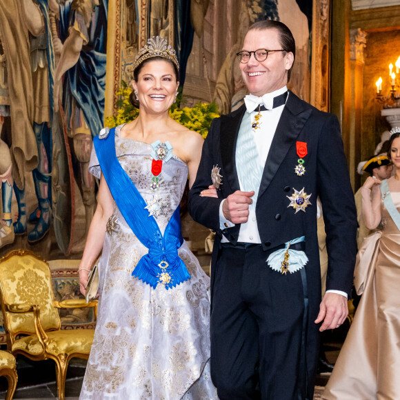 La princesse Victoria de Suède et le prince Daniel - Dîner d'Etat pour la visite du président Emmanuel Macron et de sa femme Brigitte, Stockholm, Suède, 30 janvier 2024.