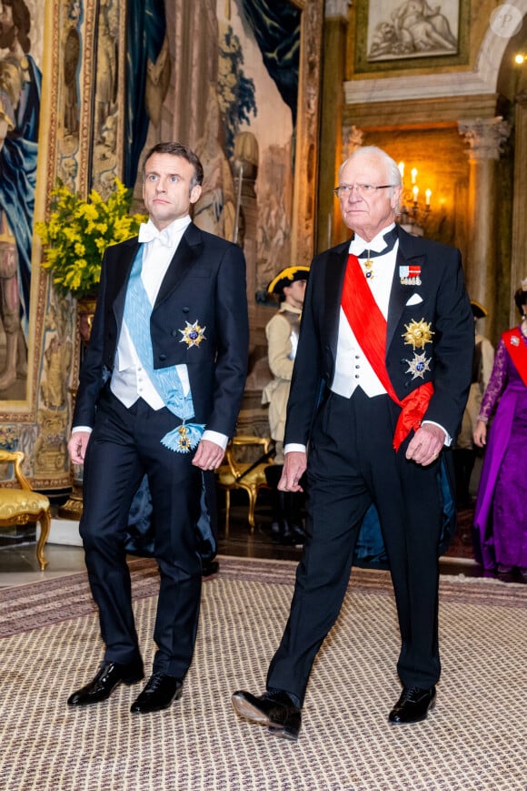 Le président Emmanuel Macron et le roi Carl Gustav de Suède - Dîner d'Etat pour la visite du président Emmanuel Macron et de sa femme Brigitte, Stockholm, Suède, 30 janvier 2024.