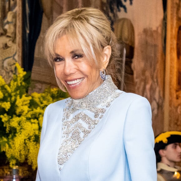 Brigitte Macron et Emmanuel Macron ont assisté à un dîner d'état pendant leur visite en Suède. 
Brigitte Macron - Dîner d'Etat pour la visite du président Emmanuel Macron et de sa femme Brigitte, Stockholm.