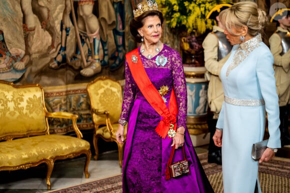 La reine Silvia de Suède, Brigitte Macron - Dîner d'Etat pour la visite du président Emmanuel Macron et de sa femme Brigitte, Stockholm, Suède, 30 janvier 2024.