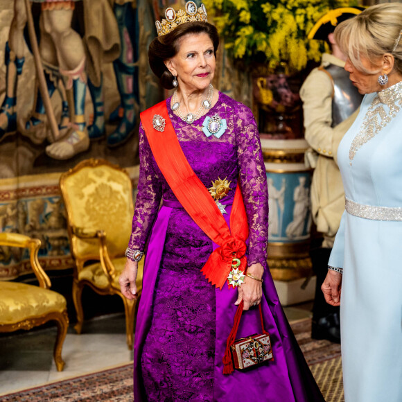 La reine Silvia de Suède, Brigitte Macron - Dîner d'Etat pour la visite du président Emmanuel Macron et de sa femme Brigitte, Stockholm, Suède, 30 janvier 2024.