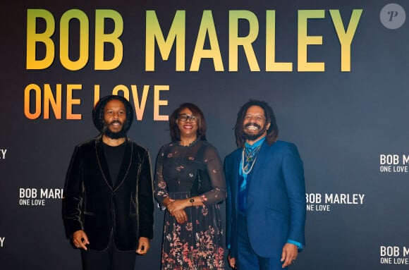 Ziggy Marley, Symone Betton Nayo et Rohan Marley - Première du film "Bob Marley One Love" au Grand Rex à Paris le 1 fevrier 2024. © Coadic Guirec/Bestimage