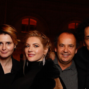 Exclusif - Caroline Fourest, Katheryn Winnick (Star dans la série Vikings), Tomer Sisley et sa femme Sandra - Première édition de la soirée "Les jeudis de Sandra" au Café Lapérouse à Paris le 1er février 2024. © Christophe Clovis / Bestimage 