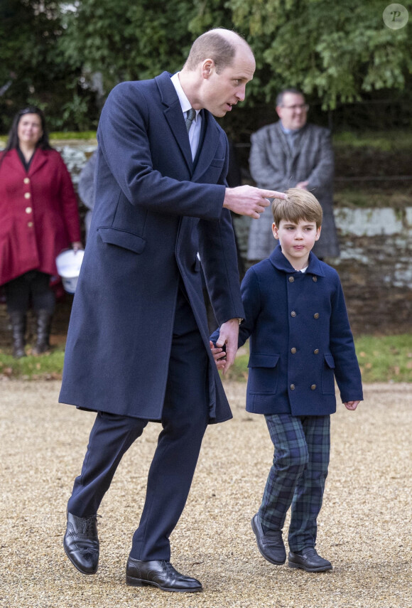 Le prince William et le prince Louis - Les membres de la famille royale britannique lors de la messe du matin de Noël en l'église St-Mary Magdalene à Sandringham, le 25 décembre 2023.