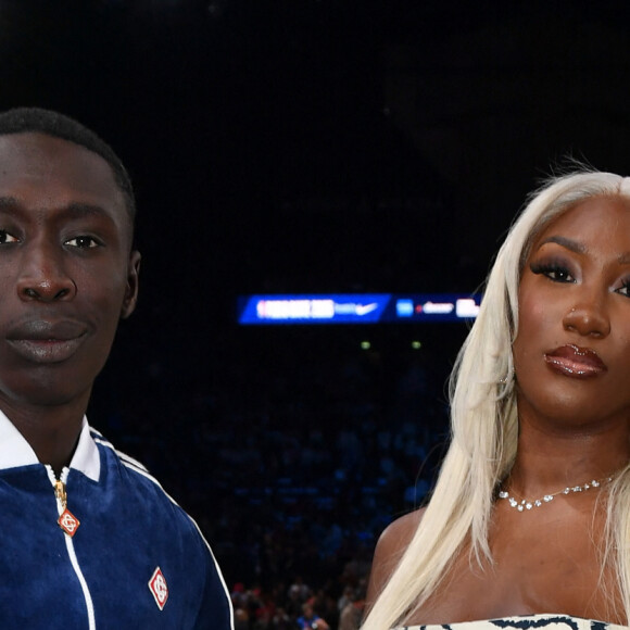 Khaby Lame et Aya Nakamura - Match de Basketball Paris NBA 2023 entre les Pistons de Detroit et les Bulls de Chicago à l'Accor Arena Bercy le 19 janvier 2023. © Veeren/Bestimage