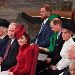 Le prince Edward, comte de Wessex, Sophie Rhys-Jones, comtesse de Wessex, Le prince William, duc de Cambridge, et Catherine (Kate) Middleton, duchesse de Cambridge, Le prince Charles, prince de Galles, et Camilla Parker Bowles, duchesse de Cornouailles, Le prince Harry, duc de Sussex, Meghan Markle, duchesse de Sussex - La famille royale d'Angleterre lors de la cérémonie du Commonwealth en l'abbaye de Westminster à Londres le 9 mars 2020. 