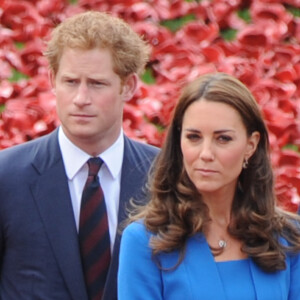 Kate Middleton et le prince Harry trop proches ?
Le prince Harry d'Angleterre et Catherine Kate Middleton, la duchesse de Cambridge visitant la tour de Londres entourée d'une mer pourpre à Londres. Cette installation, conçue par l'artiste Paul Cummins et le designer Tom Piper, va commémorer chaque fatalité britannique ou Colonial de la première guerre mondiale en plantant 888 246 coquelicots en céramique rouge dans une mer qui coule autour de la tour. 