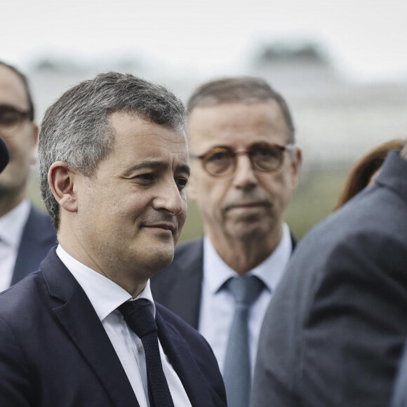 Emmanuel Macron, président de la République Française, visite l'hôtel de police de Bordeaux, en présence de Gérald Darmanin, ministre de l'Intérieur et des Outre-mer, et d'Éric Dupond-Moretti, garde des Sceaux, ministre de la Justice. Bordeaux, le 9 février 2024.