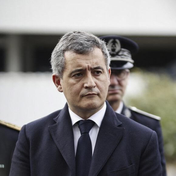 Emmanuel Macron, président de la République Française, visite l'hôtel de police de Bordeaux, en présence de Gérald Darmanin, ministre de l'Intérieur et des Outre-mer, et d'Éric Dupond-Moretti, garde des Sceaux, ministre de la Justice. Bordeaux, le 9 février 2024.