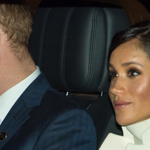 Le prince Harry, duc de Sussex, et Meghan Markle, duchesse de Sussex, enceinte, arrivent au musée d'histoire naturelle pour assister à la soirée de gala The Wilder Earth à Londres le 12 février 2019. 