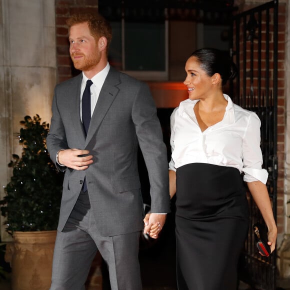 Le prince Harry, duc de Sussex, et Meghan Markle, enceinte, duchesse de Sussex, arrivent au Endeavour fund Awards au Drapers' Hall à Londres le 7 février 2019. 