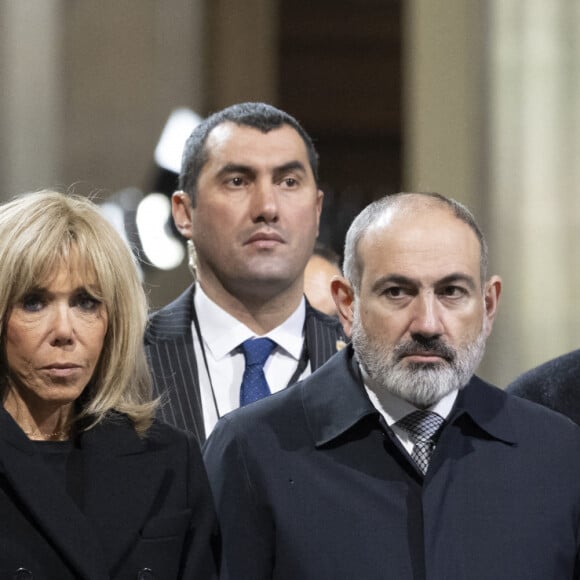 Anna Hakobian, Brigitte Macron, Nikol Pashinyan, premier ministre de l'Arménie , le président Emmanuel Macron lors de la cérémonie d'État pour l'intronisation de Missak Manouchian et de sa femme Mélinee au Panthéon à Paris le 21 février 2024. © Eliot Blondet / Pool / Bestimage