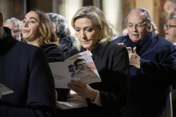 Marine Le Pen lors de la cérémonie d'État pour l'intronisation de Missak Manouchian et de sa femme Mélinee au Panthéon à Paris le 21 février 2024. © Eliot Blondet / Pool / Bestimage
