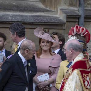 Le prince Philip et plusieurs cousins étaient également présents.
Le prince Philip, duc d'Edimbourg, Sarah Ferguson, duchesse d'York - Mariage de Lady Gabriella Windsor avec Thomas Kingston dans la chapelle Saint-Georges du château de Windsor le 18 mai 2019. 
