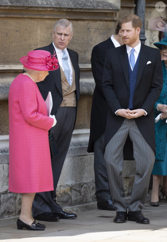 La reine Elisabeth II d'Angleterre, le prince Andrew, le prince Harry, - Mariage de Lady Gabriella Windsor avec Thomas Kingston dans la chapelle Saint-Georges du château de Windsor le 18 mai 2019. 