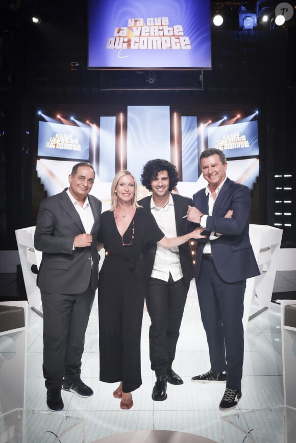 Exclusif - Laurent Fontaine, Rebecca Hampton, Sam (Quentin Cardiem), Pascal Bataille - Enregistrement de l'émission "Y'a que la vérité qui compte", présentée par L.Fontaine et P.Bataille, et diffusée sur C8 à partir du 12 octobre © Jack Tribeca / Bestimage