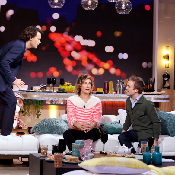 Exclusif - La Big Bertha, Bertrand Chameroy, Virginie Hocq, Jonathan Lambert lors de l'enregistrement de la nouvelle émission "Bertrand n'a pas sommeil", présentée par B.Chameroy et diffusée le 8 mars à 22h50 sur France 2 © Dominique Jacovides / Bestimage