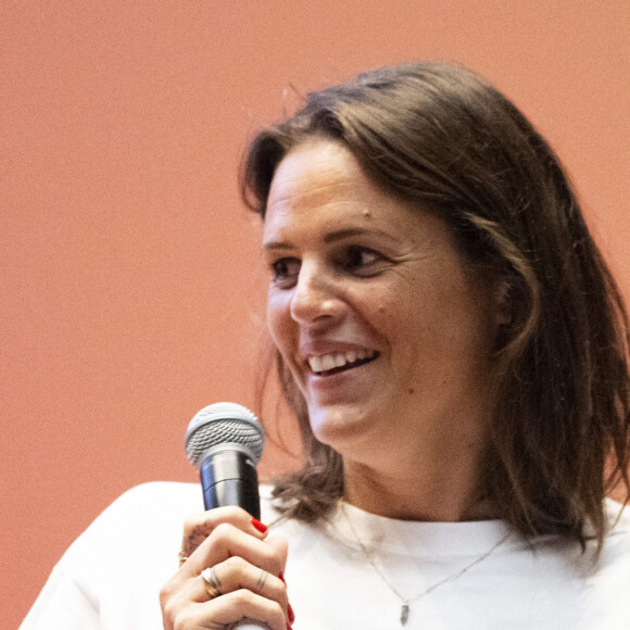 Parrains des Relais de la Flamme Olympique Laure Manaudou - Dévoilement du parcours du relais de la flamme des Jeux Olympiques de Paris 2024 dans la grand amphitheatre de la Sorbonne à Paris le 23 juin 2023. 