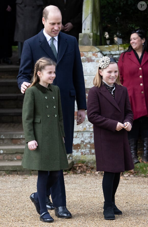 Les excuses n'ont pas suffi mais malgré tout, Kate a fait une réapparition 
Le prince William, prince de Galles, la princesse Charlotte de Galles et Mia Tindall - Les membres de la famille royale britannique lors de la messe du matin de Noël en l'église St-Mary Magdalene à Sandringham, le 25 décembre 2023.