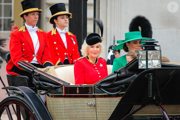 La reine consort Camilla Parker Bowles, Kate Catherine Middleton, princesse de Galles - La famille royale d'Angleterre lors du défilé "Trooping the Colour" à Londres. Le 17 juin 2023 