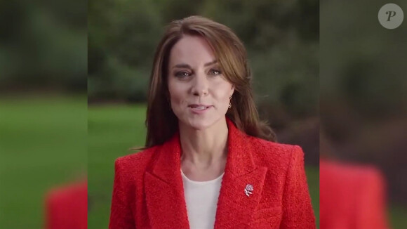 Catherine (Kate) Middleton, princesse de Galles, envoie un message vidéo aux Red Roses (équipe nationale féminine de rugby d'Angleterre) avant la Coupe de rugby féminine en Nouvelle-Zélande. Le 7 octobre 23022. 