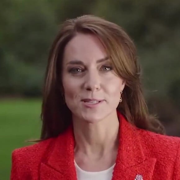 Catherine (Kate) Middleton, princesse de Galles, envoie un message vidéo aux Red Roses (équipe nationale féminine de rugby d'Angleterre) avant la Coupe de rugby féminine en Nouvelle-Zélande. Le 7 octobre 23022. 