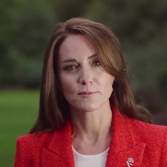 Catherine (Kate) Middleton, princesse de Galles, envoie un message vidéo aux Red Roses (équipe nationale féminine de rugby d'Angleterre) avant la Coupe de rugby féminine en Nouvelle-Zélande. Le 7 octobre 23022. 